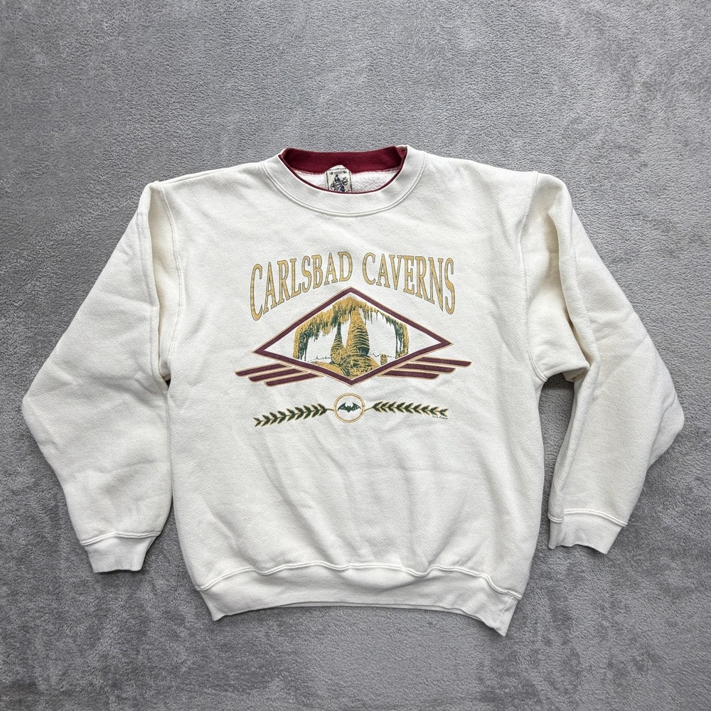Vintage Carlsbad Caverns Alore Sweatshirt Mens L White Pullover USA